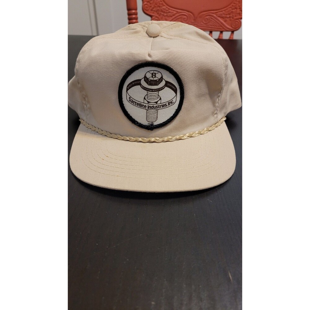Satellite Industries Inc. Rope Hat Snapback Tan Beige Cap Nut & Bolt Patch